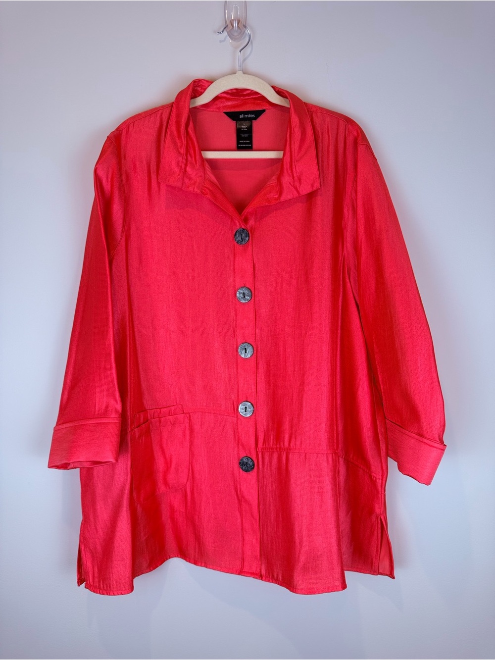 Vintage Ali Miles Coral Button-Front Lightweight Blazer Jacket Size Large